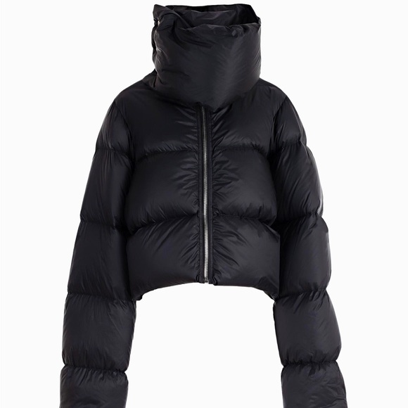 Rick Owens Strobe F/W22 Cropped Funnel Neck Black Down Puffer Jacket